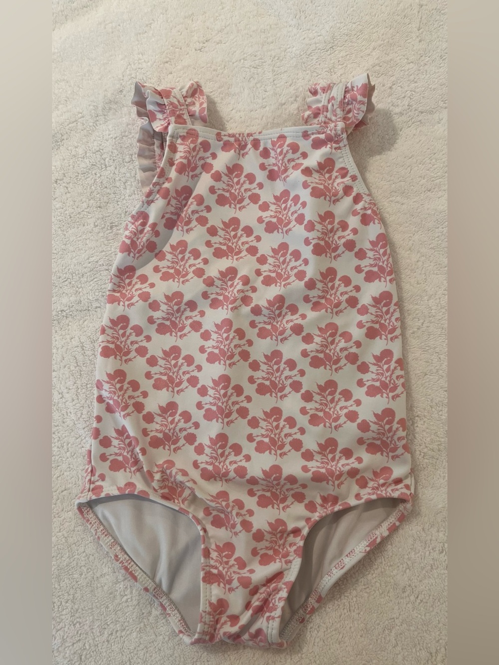 Minnow Swim Girls Pink & White Floral Ruffle-Strap One Piece Swim Suite Size 5/6